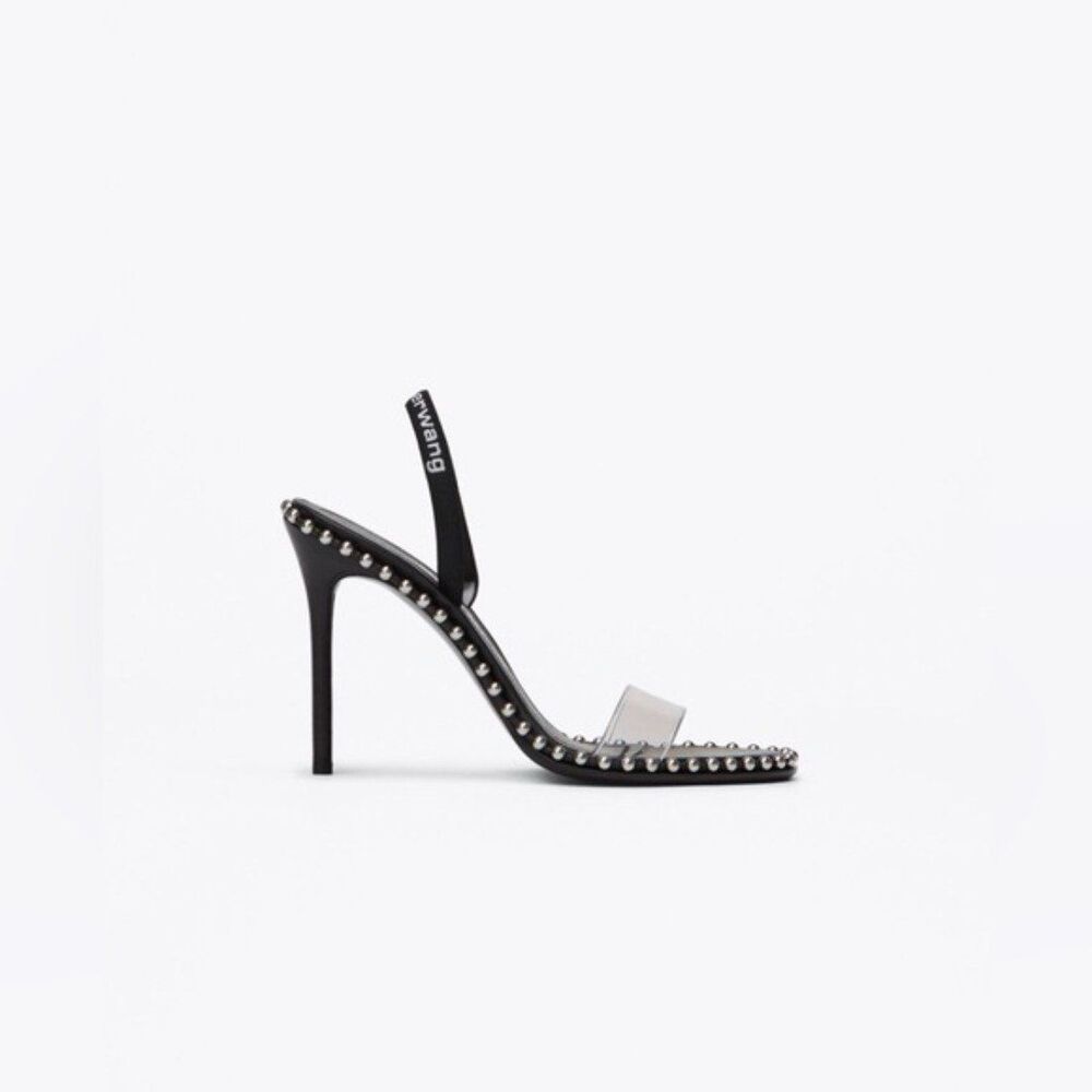 ALEXANDER WANG Black Nova Studded Slingback Sandal Heels